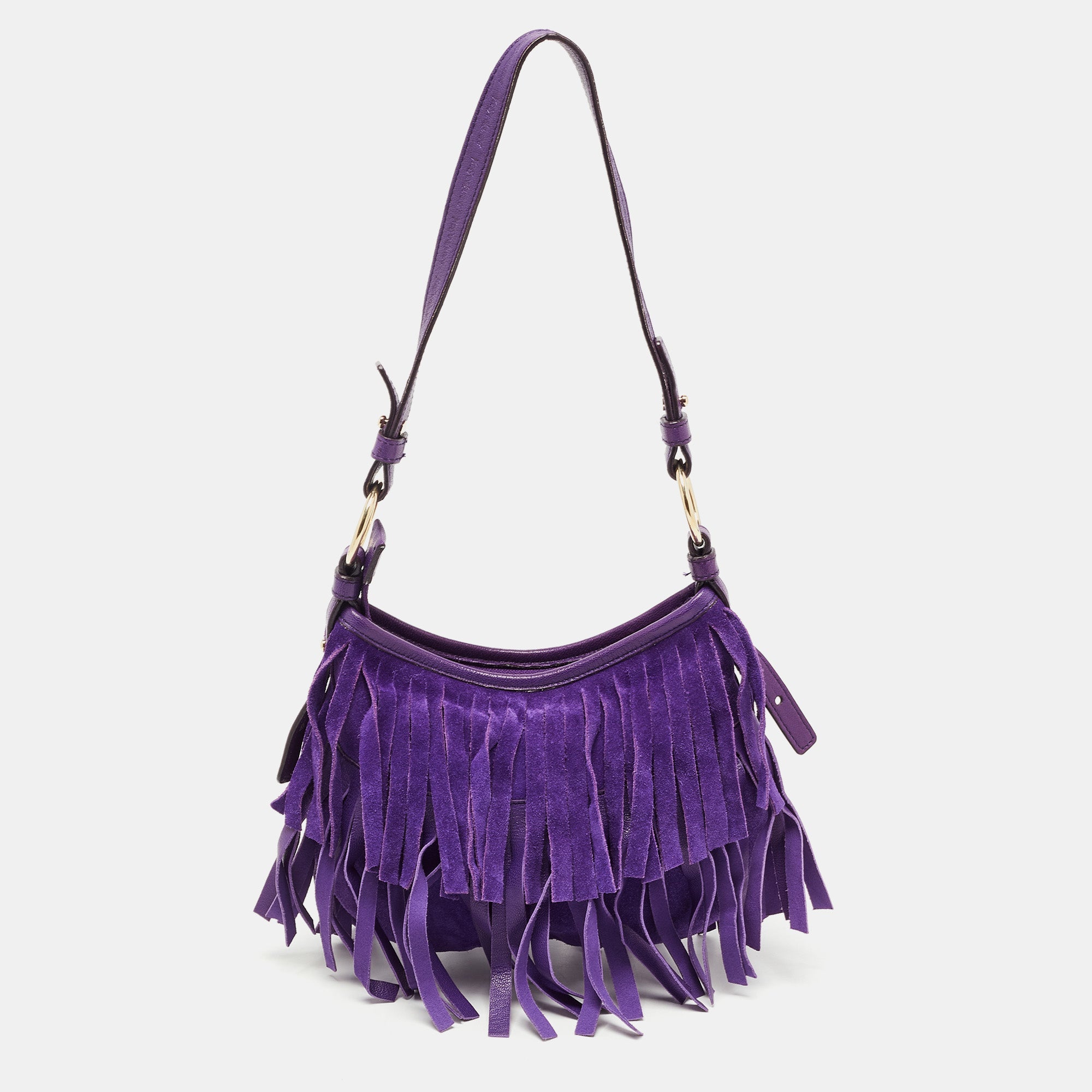 Saint Laurent Purple Fringed Suede And Leather Shoulder Bag