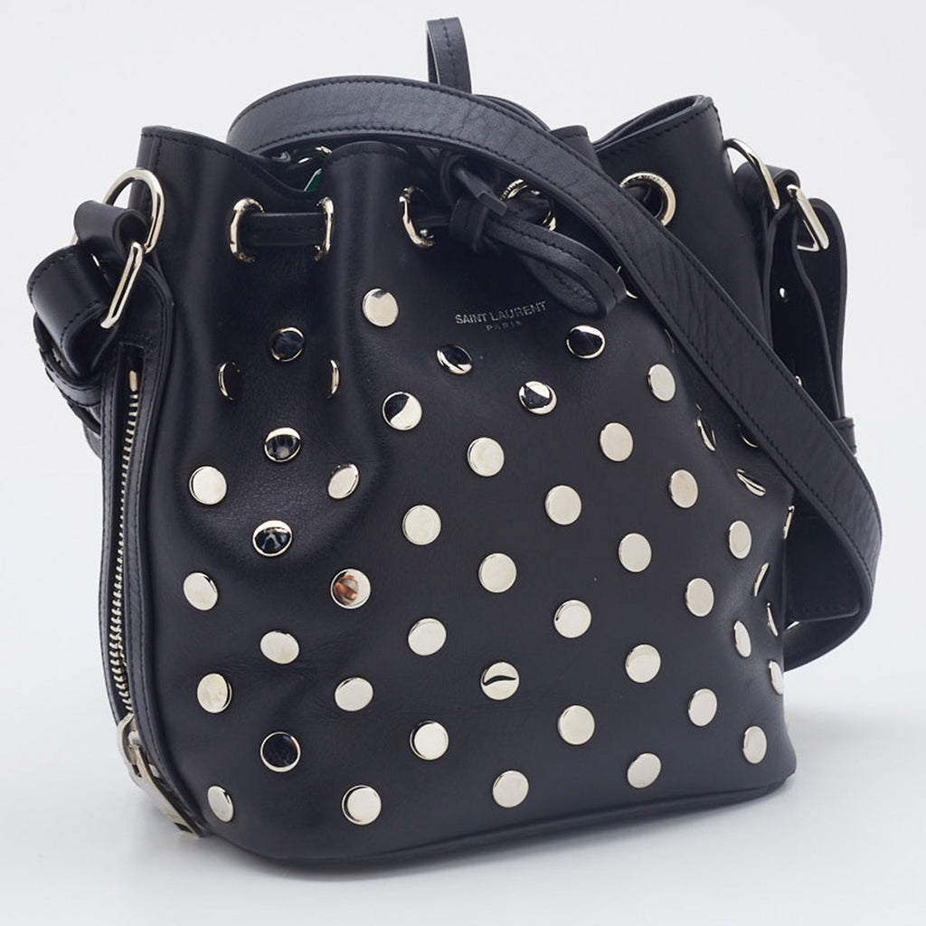 Saint Laurent Black Studded Leather Emmanuelle Bucket Bag