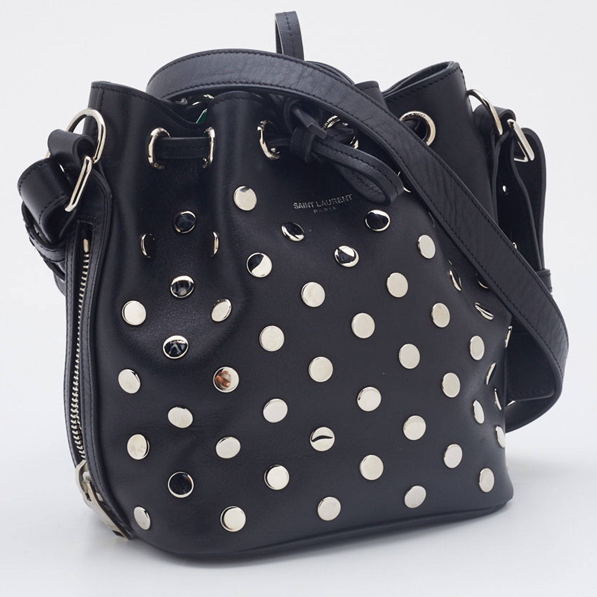 Saint Laurent Black Studded Leather Emmanuelle Bucket Bag