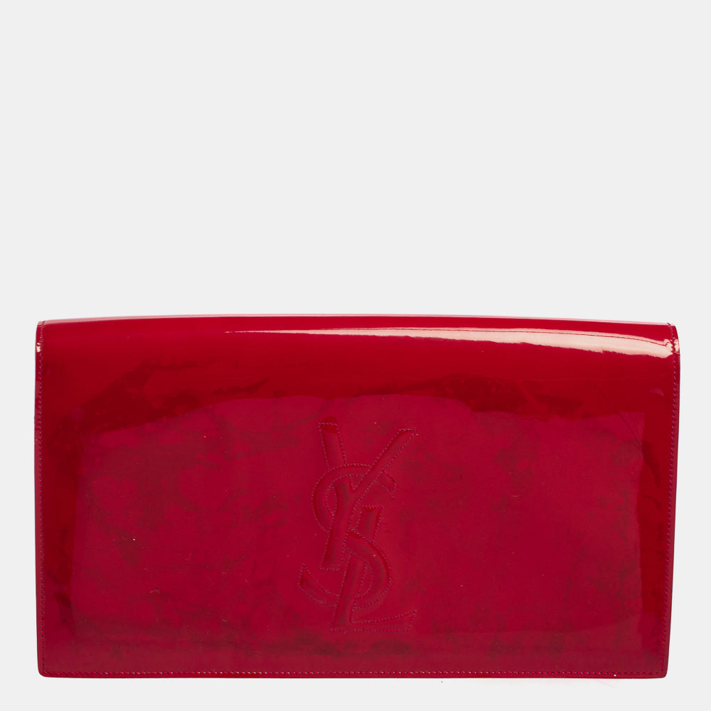 YVES SAINT LAURENT Pink Patent Leather Belle De Jour Flap Clutch