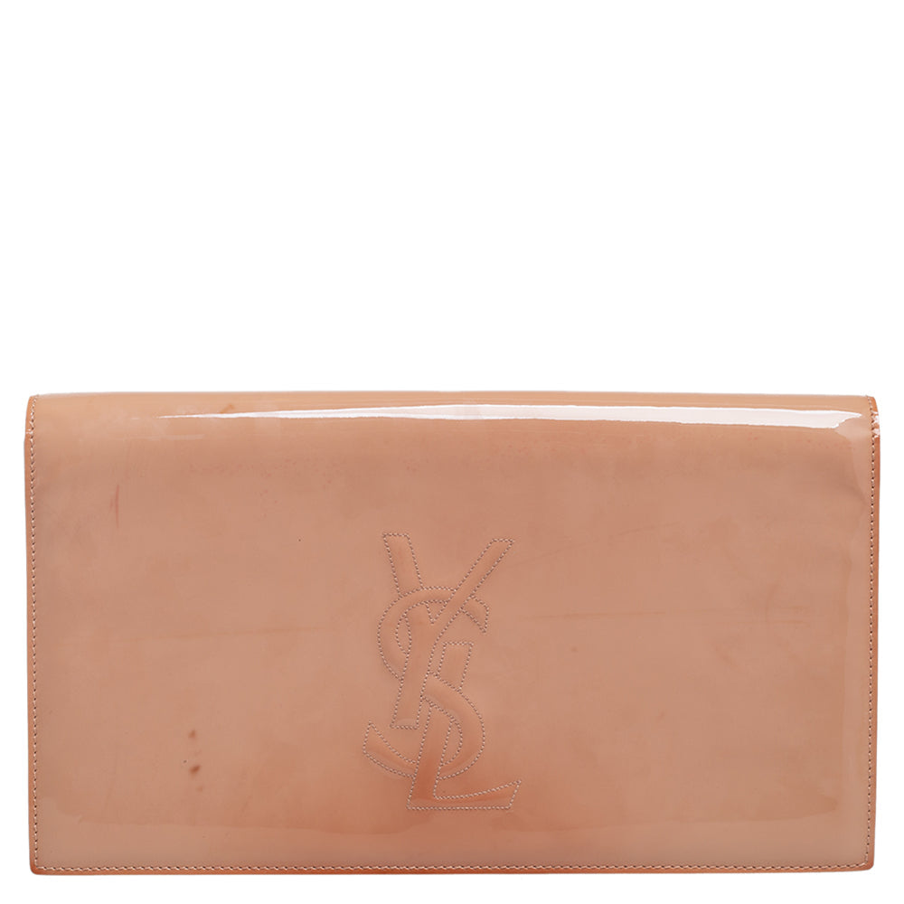 YVES SAINT LAURENT Beige Patent Leather Belle De Jour Flap Clutch