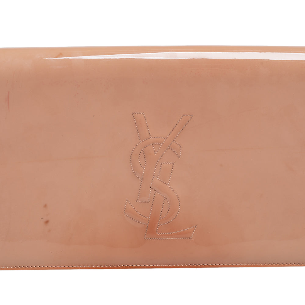 YVES SAINT LAURENT Beige Patent Leather Belle De Jour Flap Clutch