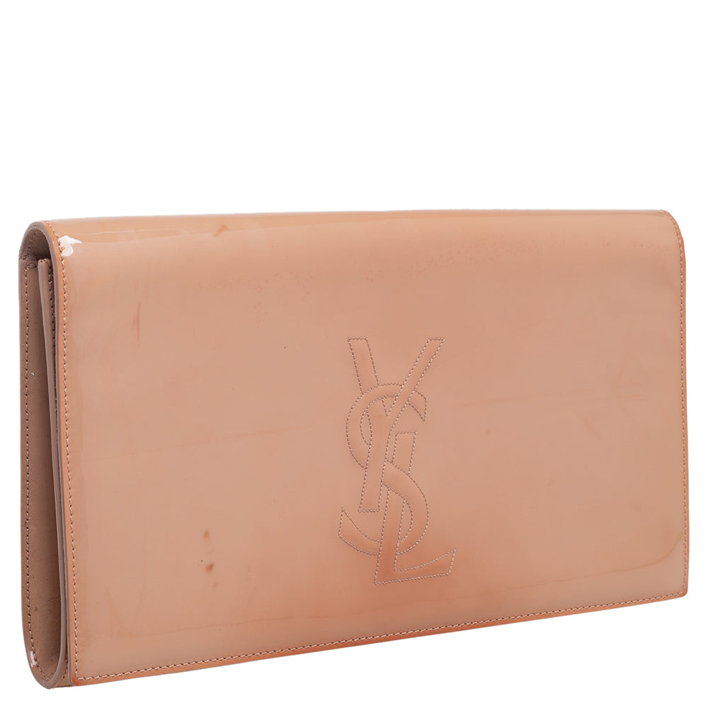 YVES SAINT LAURENT Beige Patent Leather Belle De Jour Flap Clutch