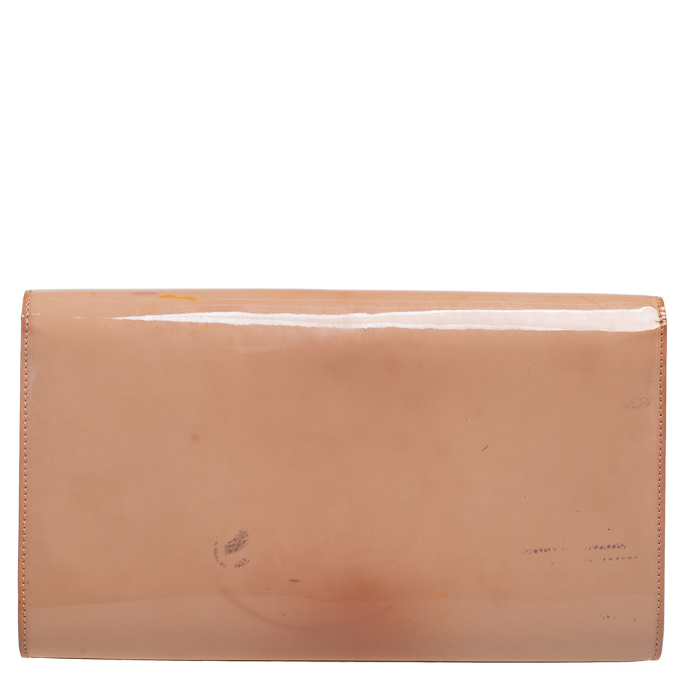 YVES SAINT LAURENT Beige Patent Leather Belle De Jour Flap Clutch