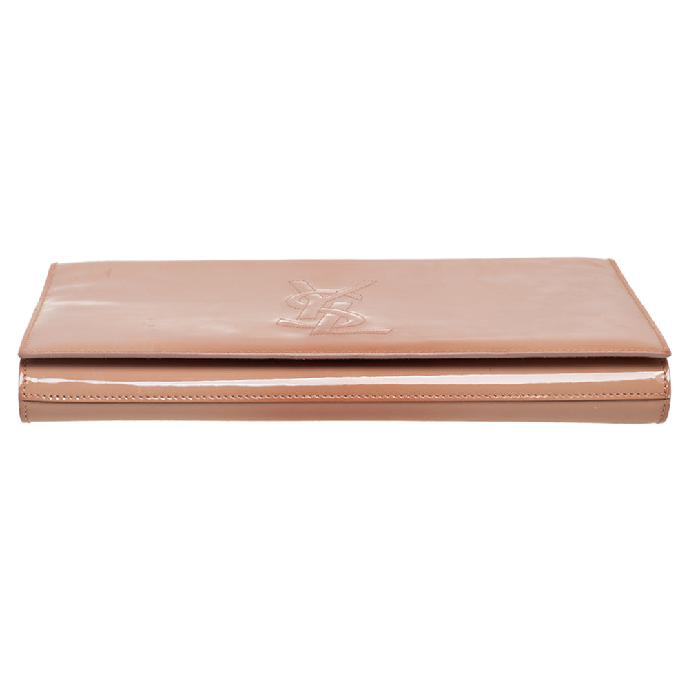 YVES SAINT LAURENT Beige Patent Leather Belle De Jour Flap Clutch