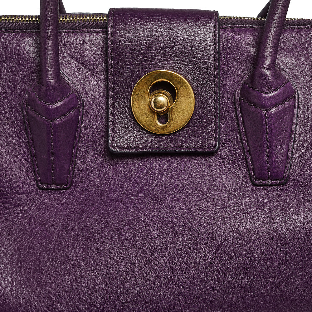 YVES SAINT LAURENT Purple Leather and Canvas Cabas Muse Two Tote