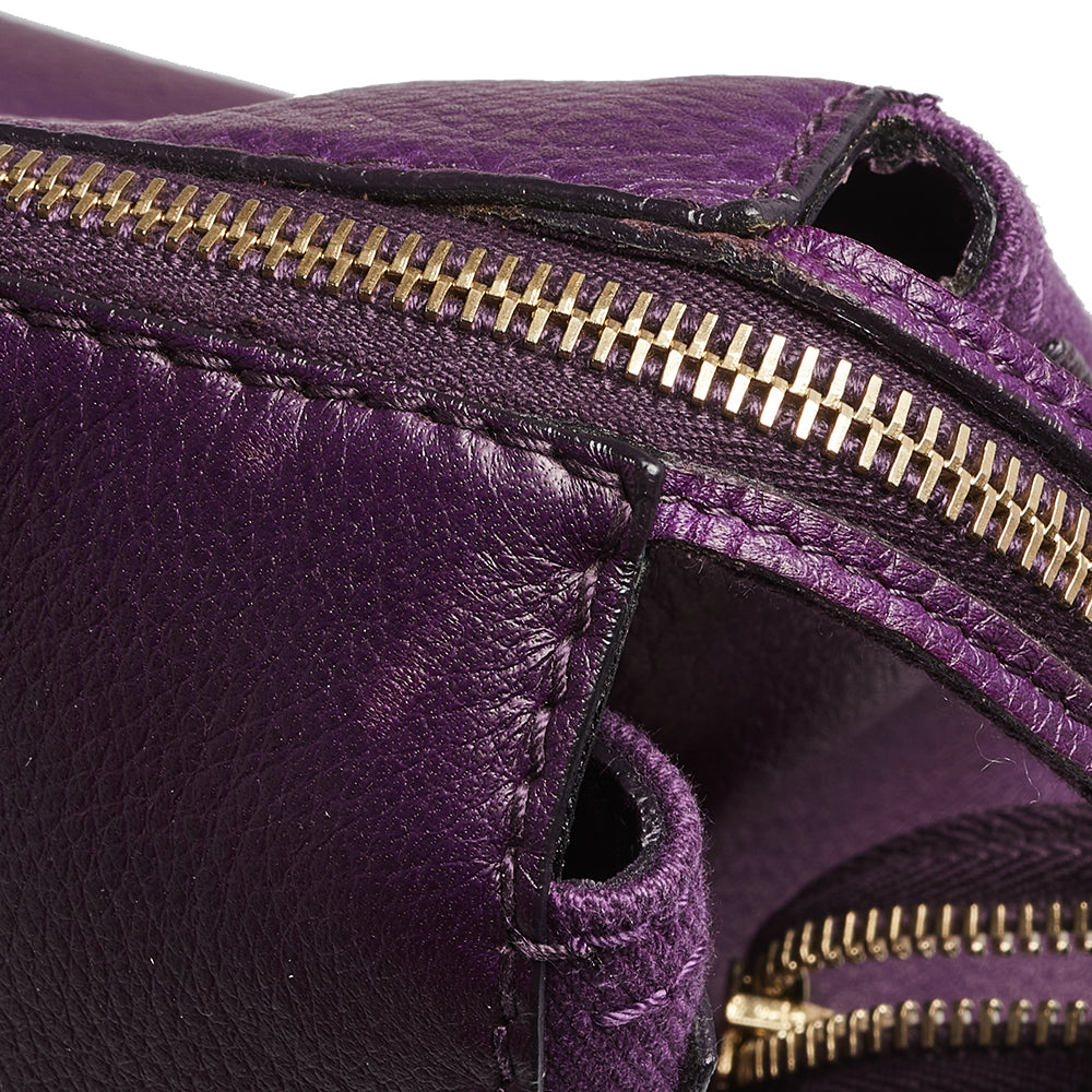 YVES SAINT LAURENT Purple Leather and Canvas Cabas Muse Two Tote