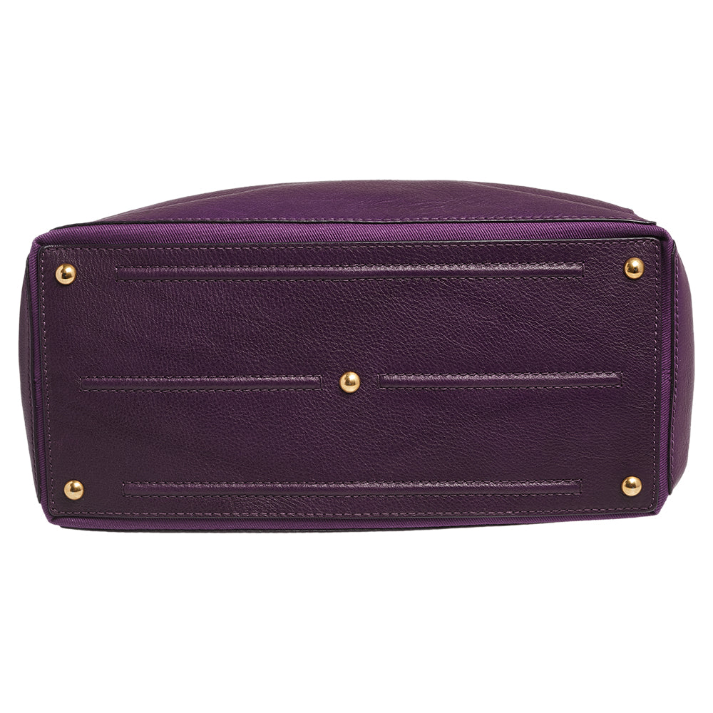 YVES SAINT LAURENT Purple Leather and Canvas Cabas Muse Two Tote