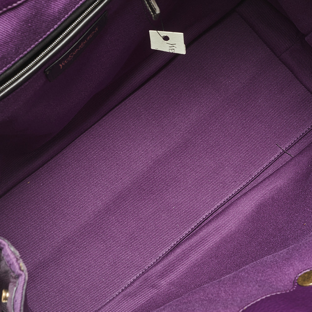 YVES SAINT LAURENT Purple Leather and Canvas Cabas Muse Two Tote