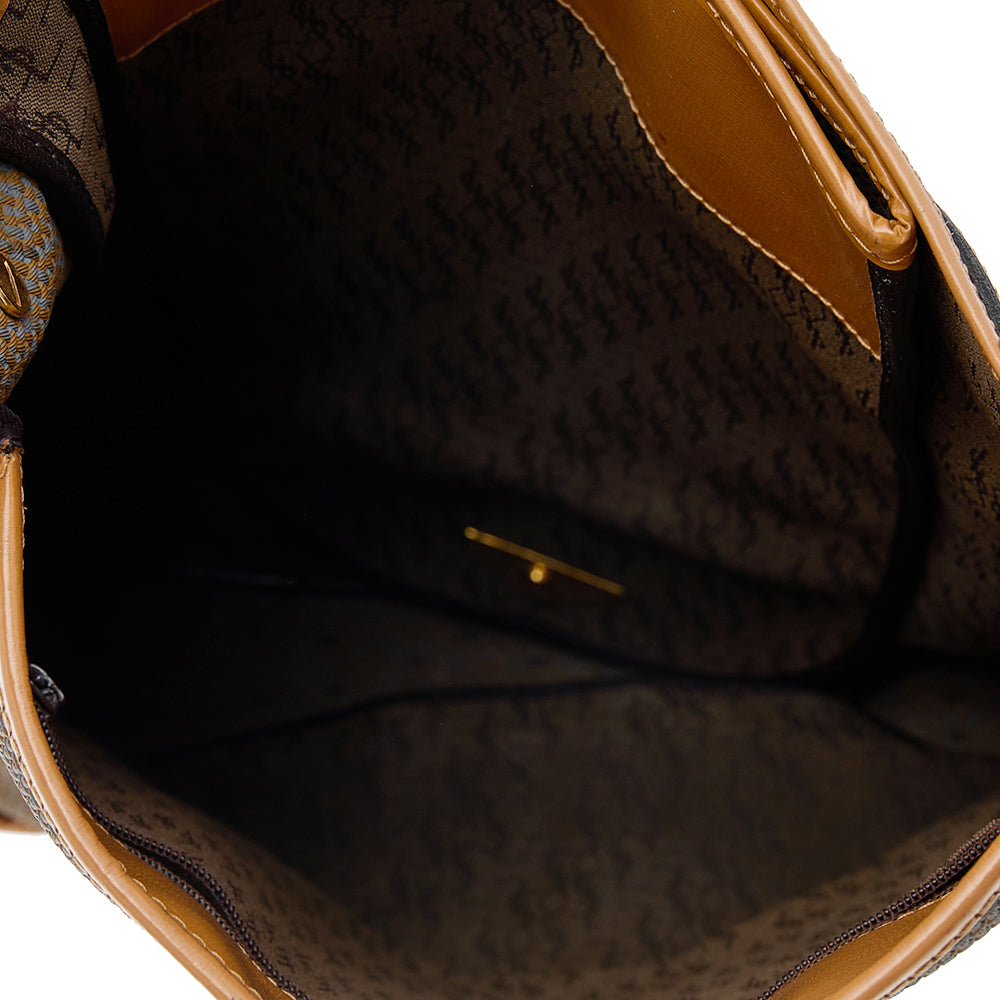 YVES SAINT LAURENT Brown/Tan Coated Canvas And Leather Vintage Shoulder Bag