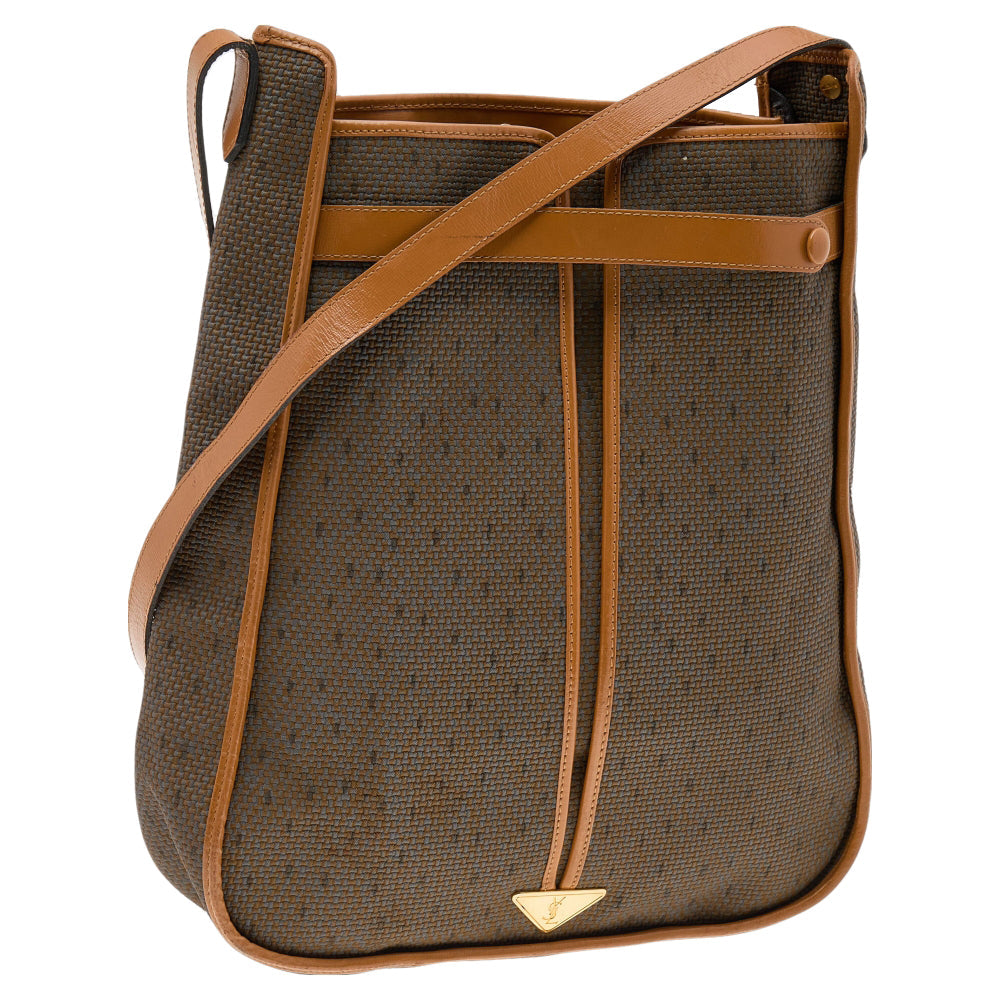 YVES SAINT LAURENT Brown/Tan Coated Canvas And Leather Vintage Shoulder Bag