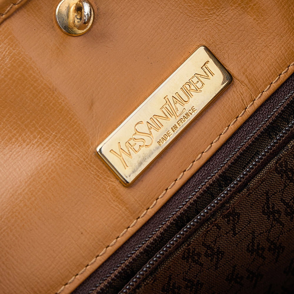 YVES SAINT LAURENT Brown/Tan Coated Canvas And Leather Vintage Shoulder Bag
