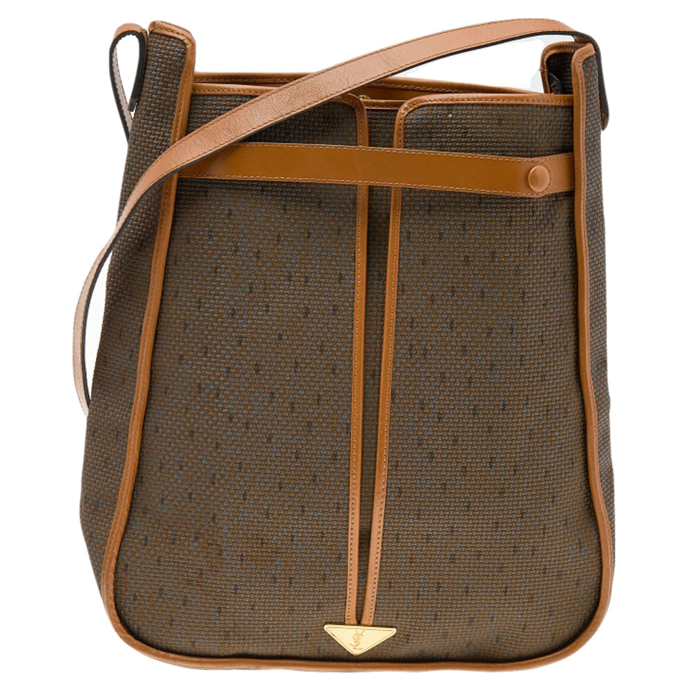 YVES SAINT LAURENT Brown/Tan Coated Canvas And Leather Vintage Shoulder Bag