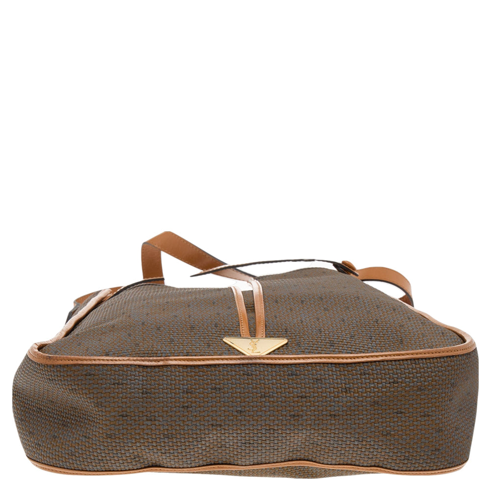 YVES SAINT LAURENT Brown/Tan Coated Canvas And Leather Vintage Shoulder Bag