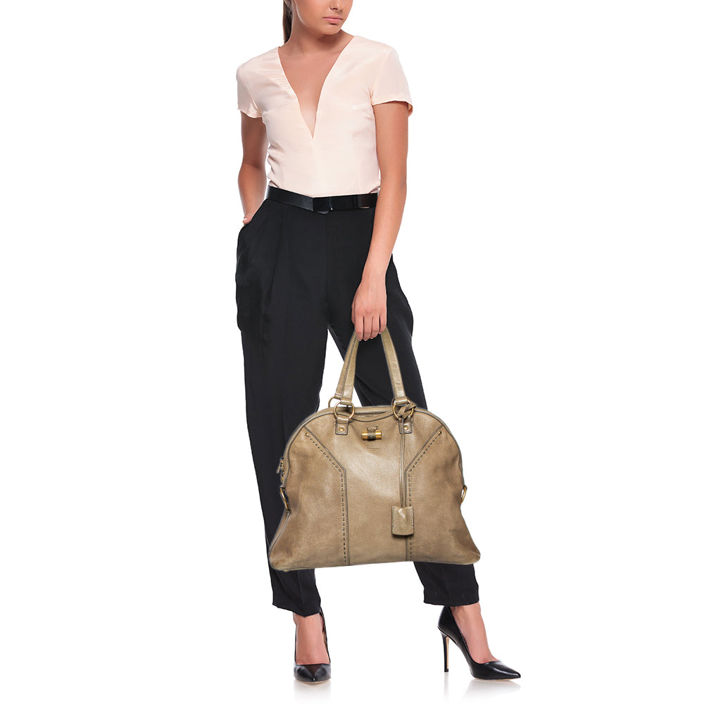 YVES SAINT LAURENT Green Leather Oversized Muse Bag