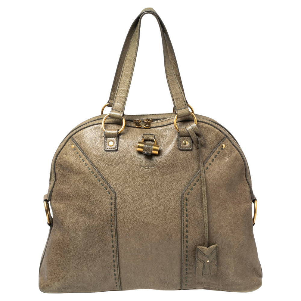 YVES SAINT LAURENT Green Leather Oversized Muse Bag