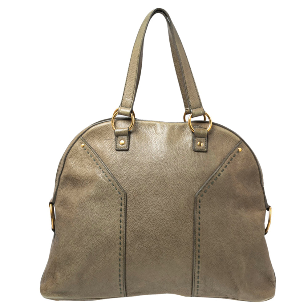 YVES SAINT LAURENT Green Leather Oversized Muse Bag
