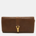 YVES SAINT LAURENT Brown Leather Y Line Flap Continental Wallet