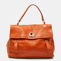 YVES SAINT LAURENT Orange/Beige Leather and Canvas Muse Two Top Handle Bag