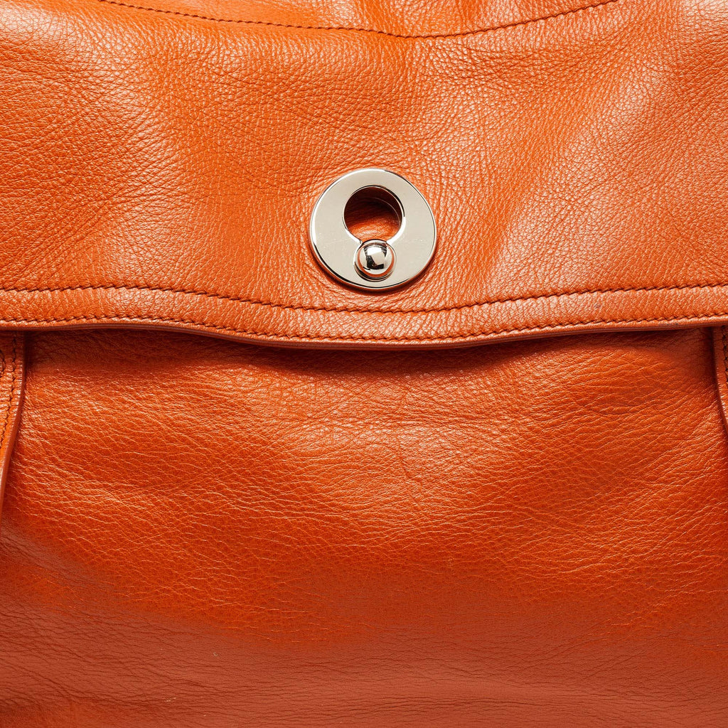 YVES SAINT LAURENT Orange/Beige Leather and Canvas Muse Two Top Handle Bag