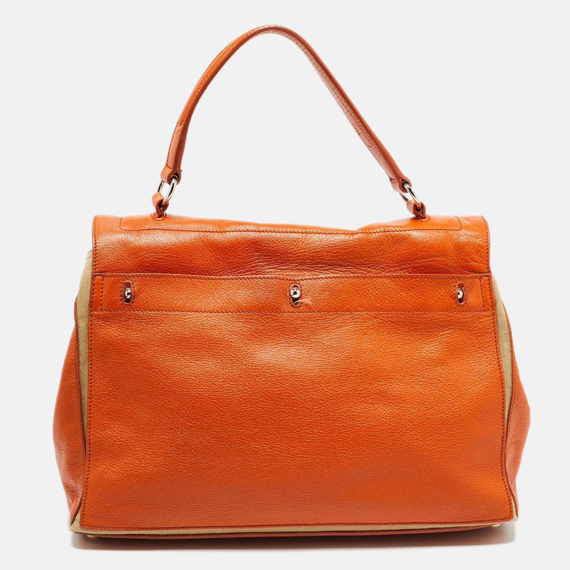 YVES SAINT LAURENT Orange/Beige Leather and Canvas Muse Two Top Handle Bag