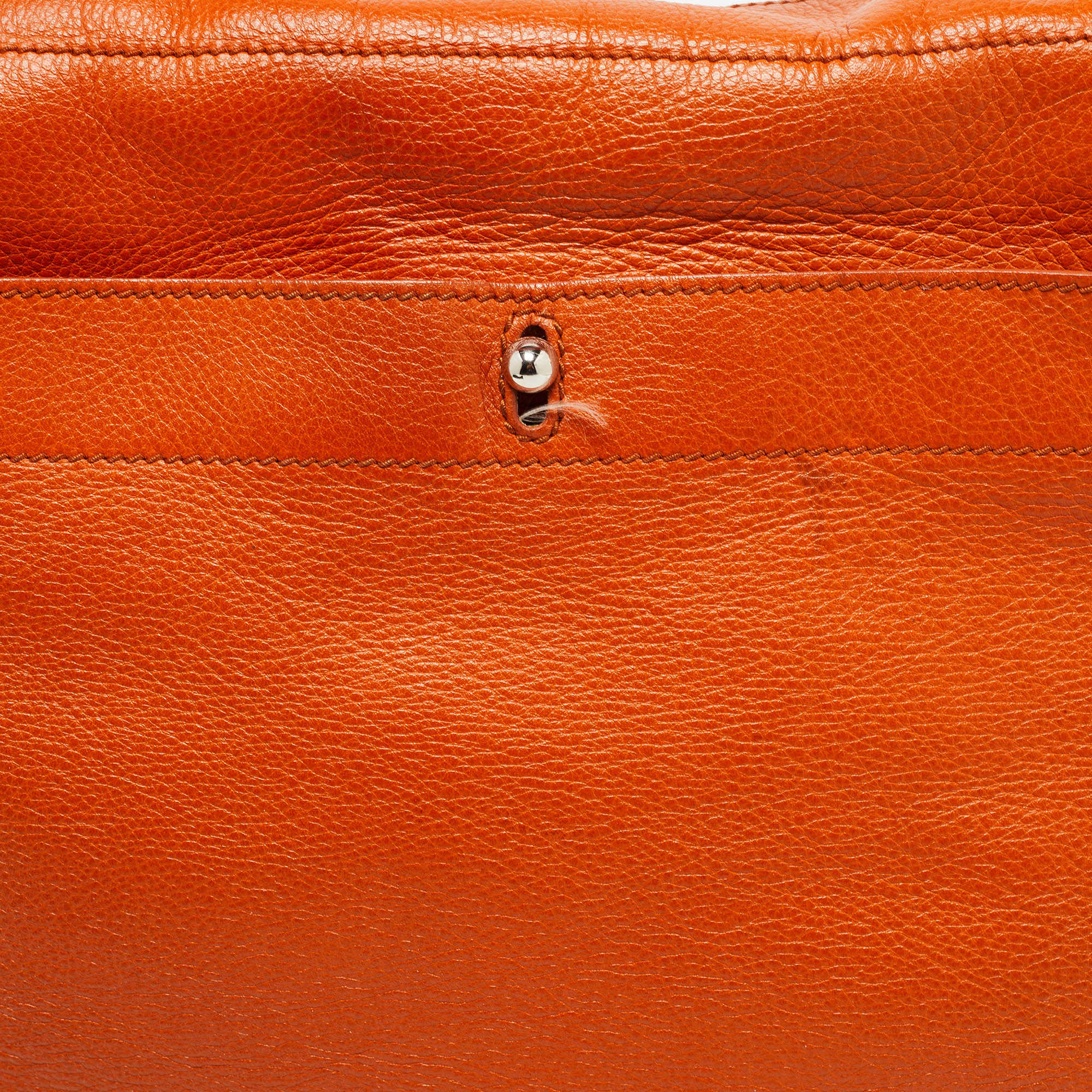 YVES SAINT LAURENT Orange/Beige Leather and Canvas Muse Two Top Handle Bag