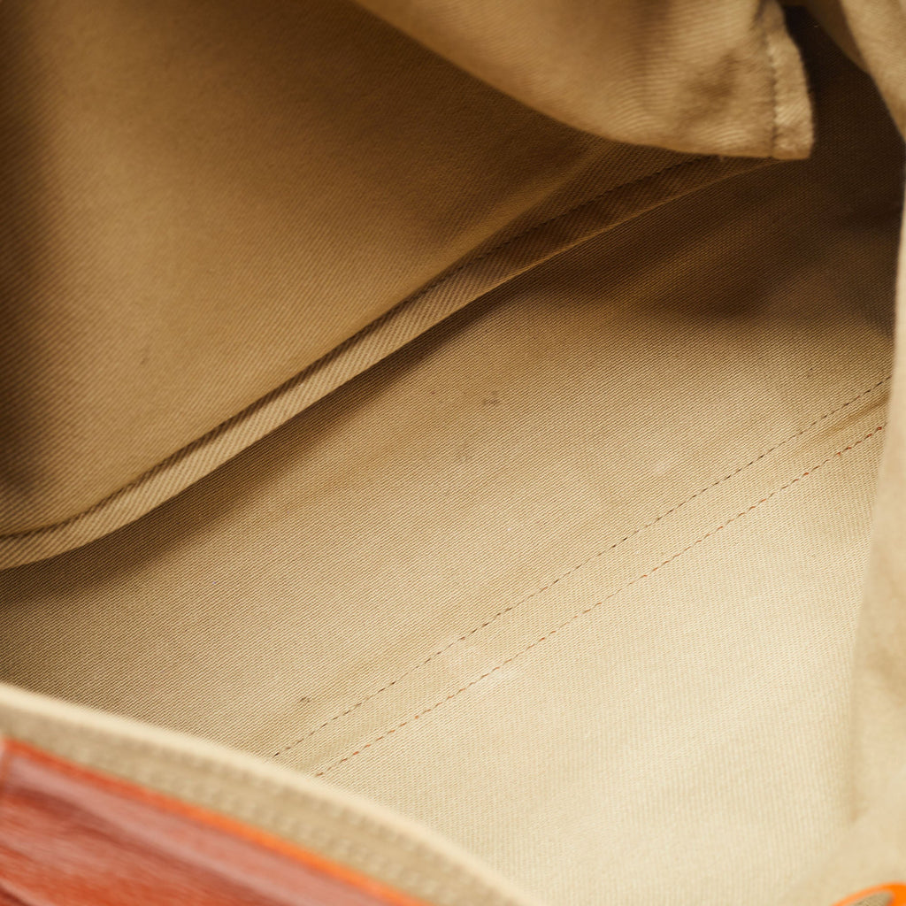 YVES SAINT LAURENT Orange/Beige Leather and Canvas Muse Two Top Handle Bag