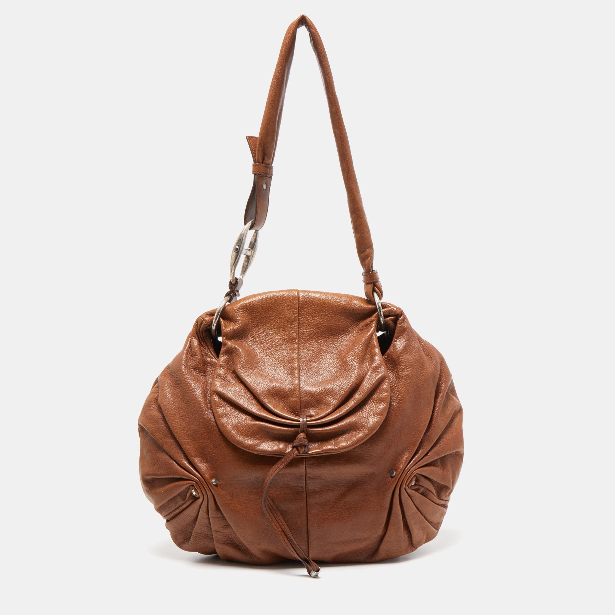 YVES SAINT LAURENT Brown Leather Pleated Hobo