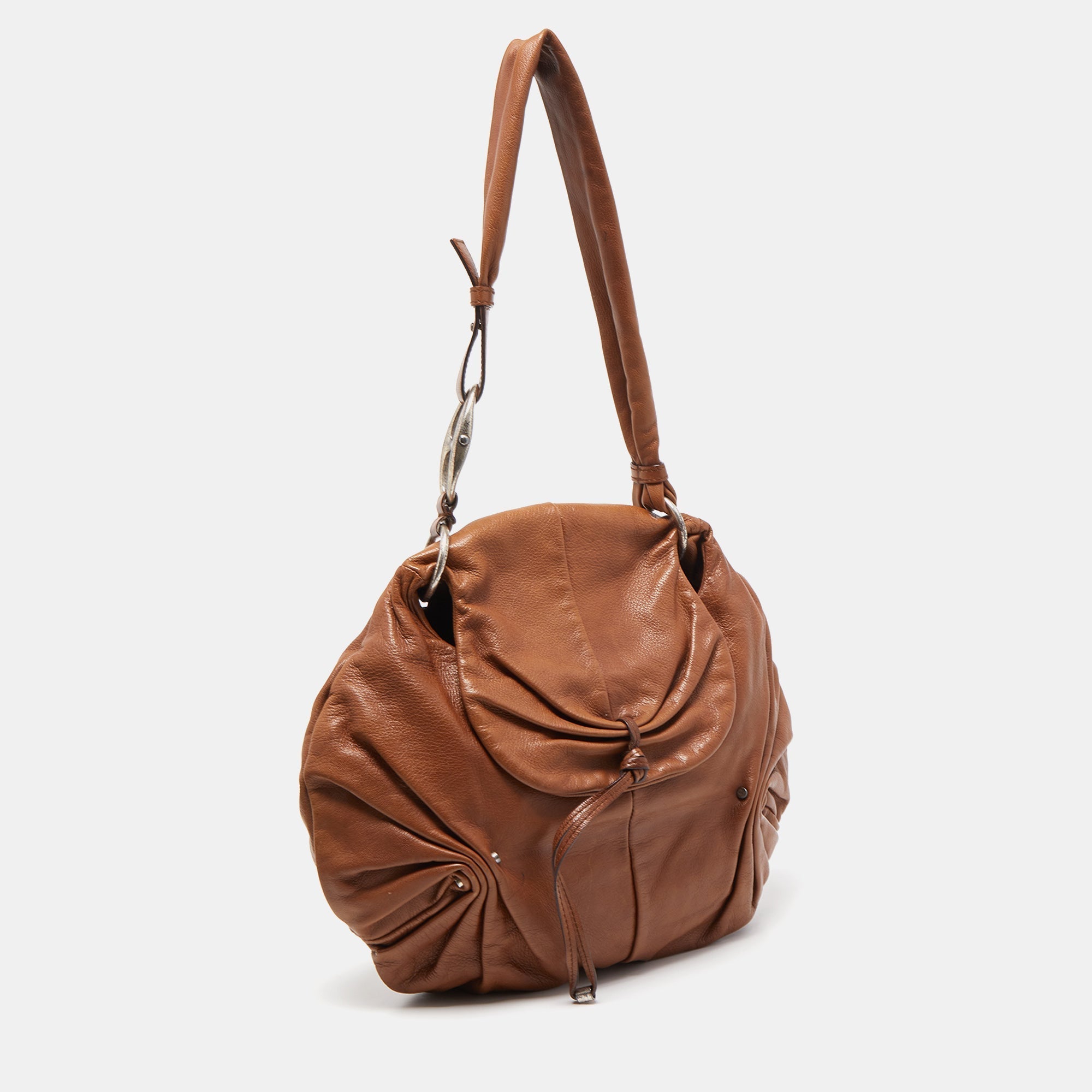 YVES SAINT LAURENT Brown Leather Pleated Hobo