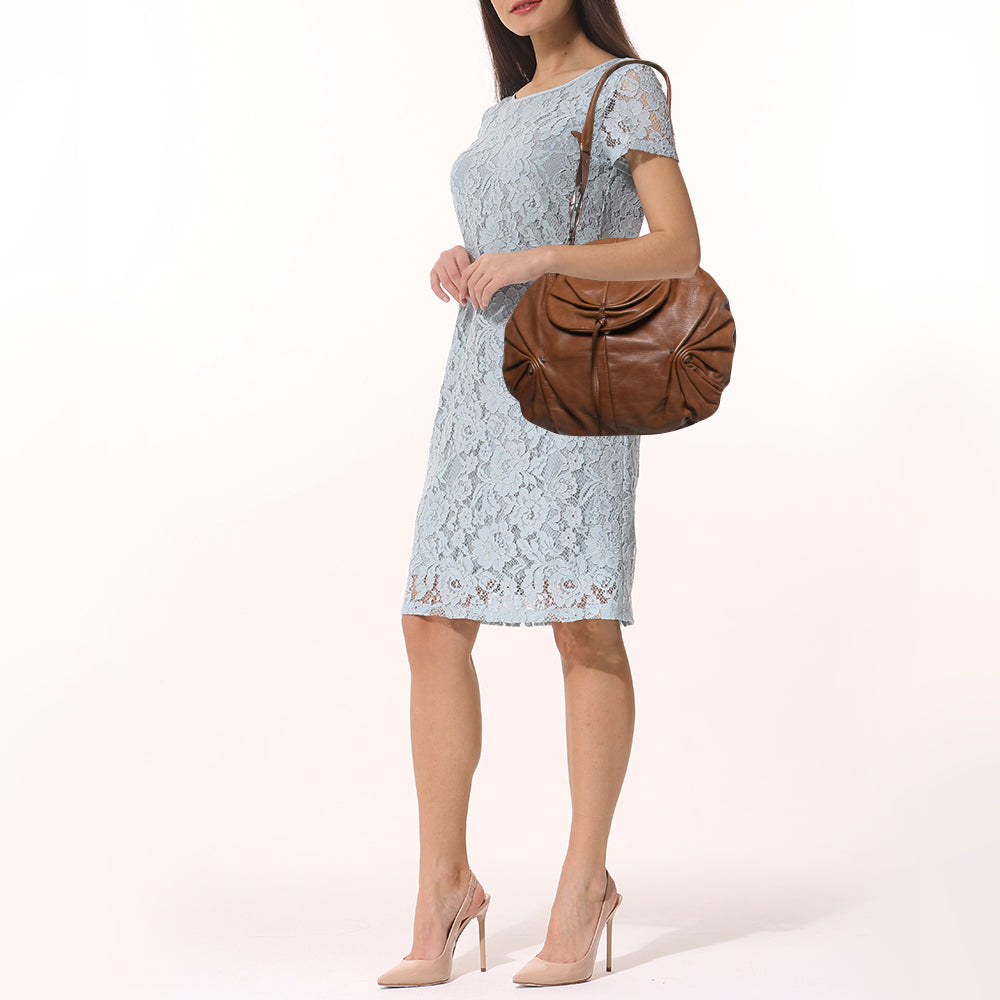 YVES SAINT LAURENT Brown Leather Pleated Hobo