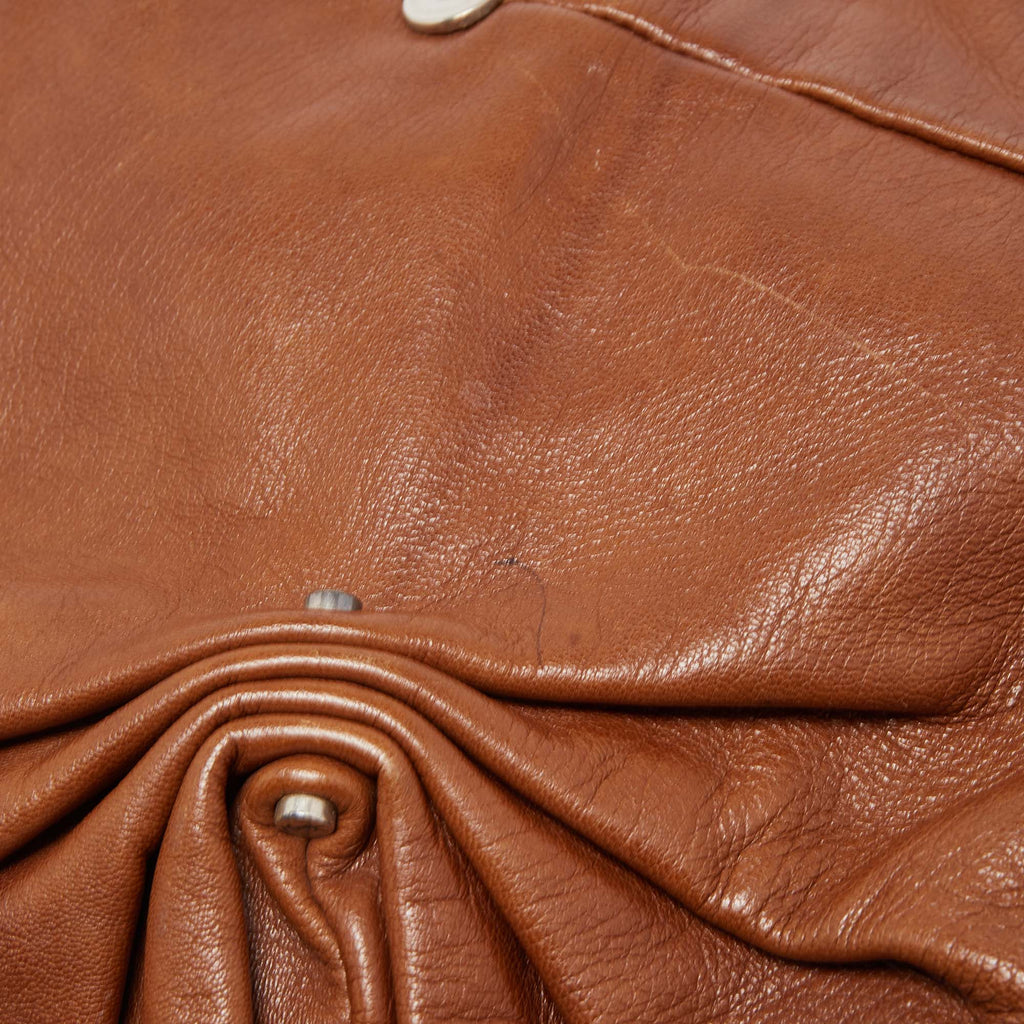 YVES SAINT LAURENT Brown Leather Pleated Hobo
