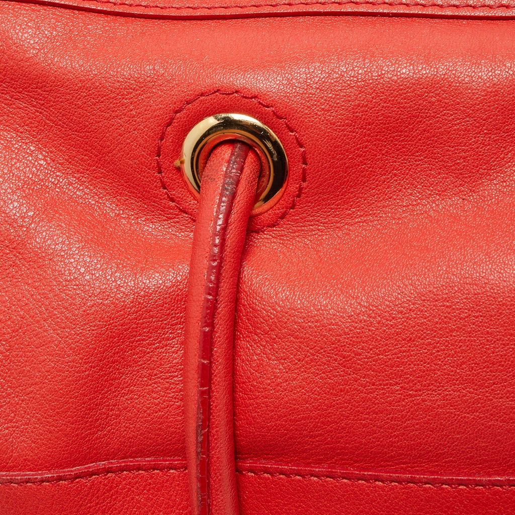 YVES SAINT LAURENT Red/Beige Leather Lucky Chyc Bowler Bag