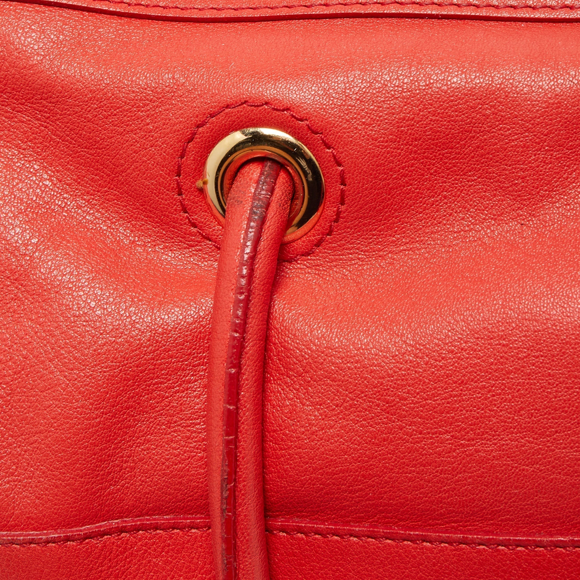 YVES SAINT LAURENT Red/Beige Leather Lucky Chyc Bowler Bag