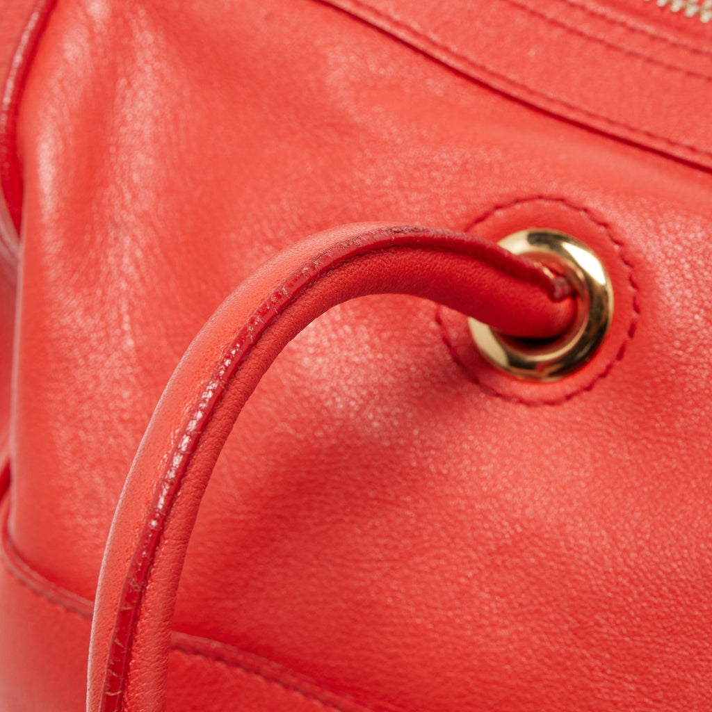 YVES SAINT LAURENT Red/Beige Leather Lucky Chyc Bowler Bag