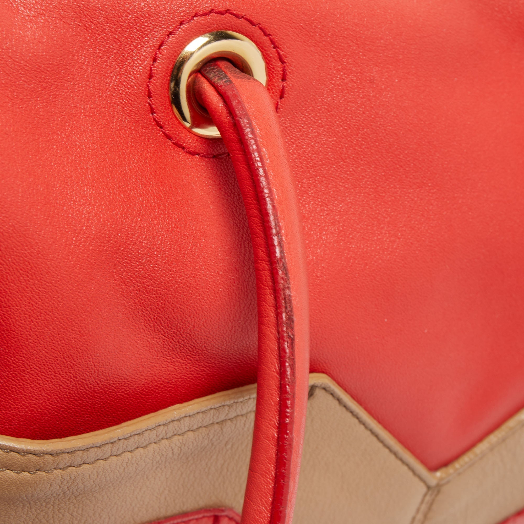 YVES SAINT LAURENT Red/Beige Leather Lucky Chyc Bowler Bag