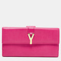YVES SAINT LAURENT Pink Leather Ligne Y Charm Flap Wallet