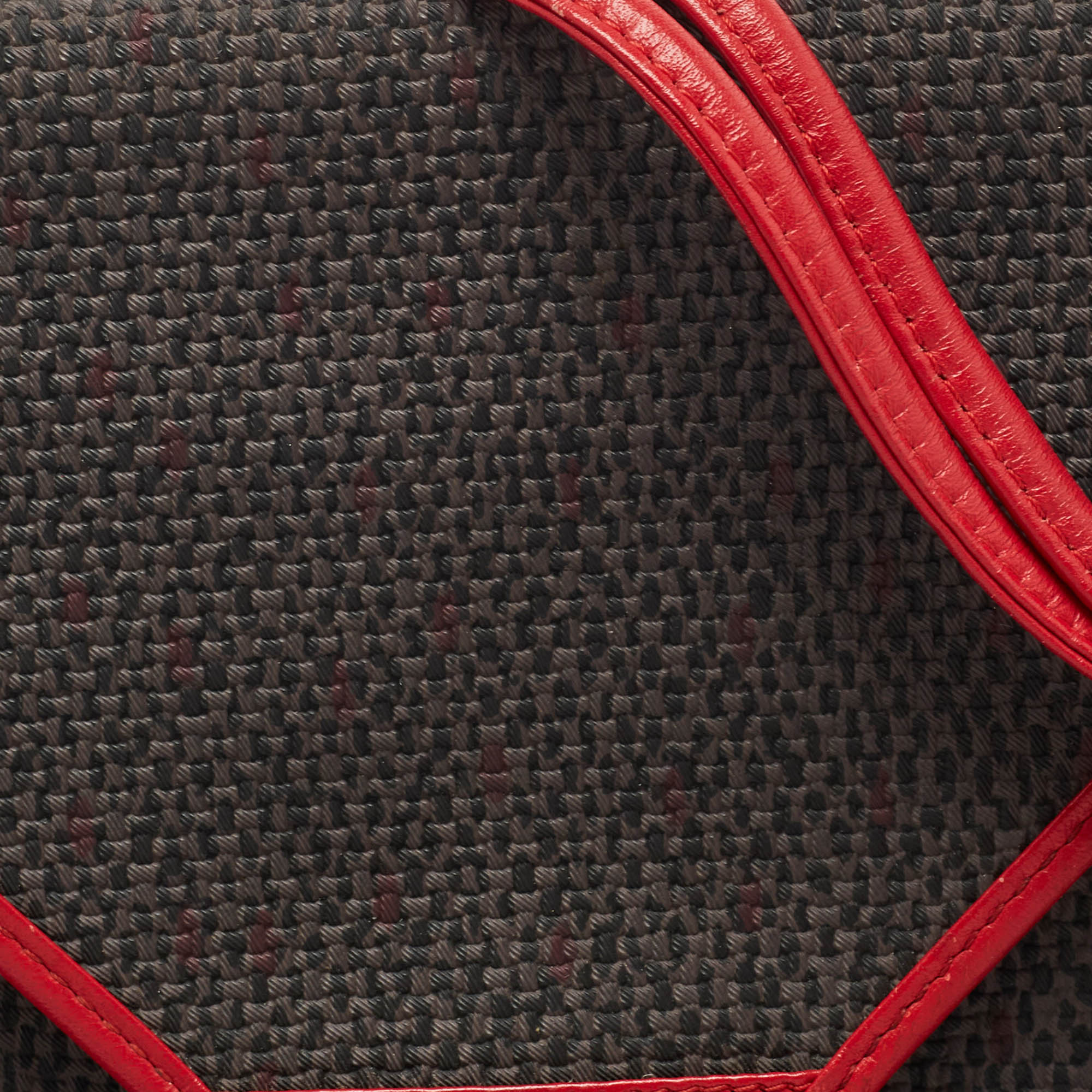 YVES SAINT LAURENT Red/Grey Woven Coated Canvas and Leather Double Flap Crossbody Bag