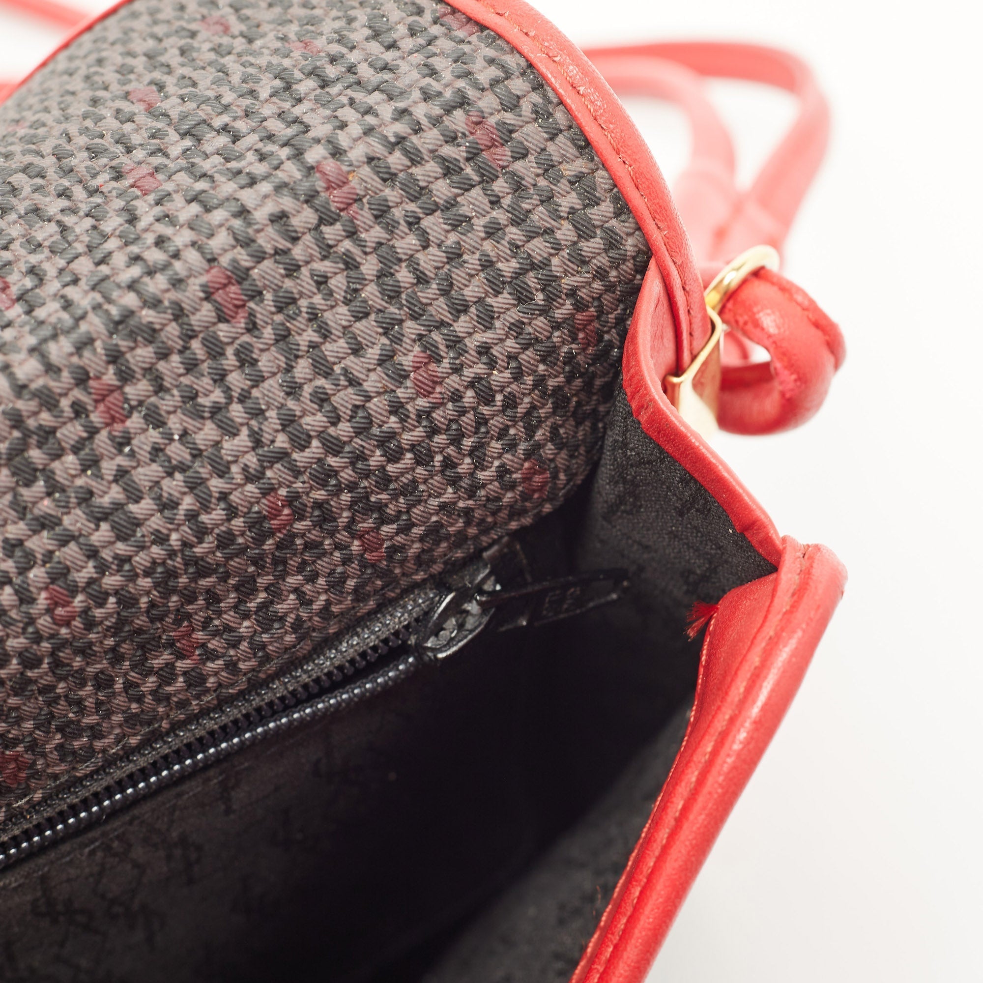 YVES SAINT LAURENT Red/Grey Woven Coated Canvas and Leather Double Flap Crossbody Bag