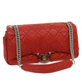 CHANEL Matelasse Chain Flap Shoulder Bag Lamb Skin Turn Lock Red CC  35174A