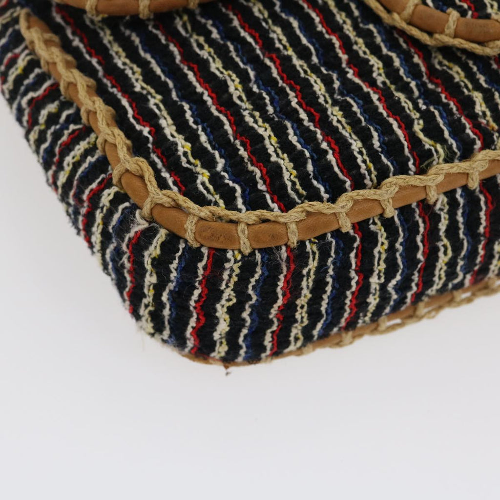CHANEL Matelasse Tweed Turn Lock Chain Shoulder Bag Navy Brown CC  nh616A