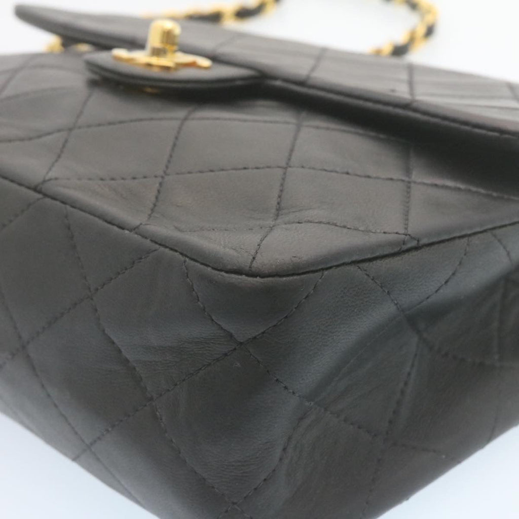 CHANEL Matelasse Chain Flap Turn Lock Shoulder Bag Lamb Skin Black  34659A