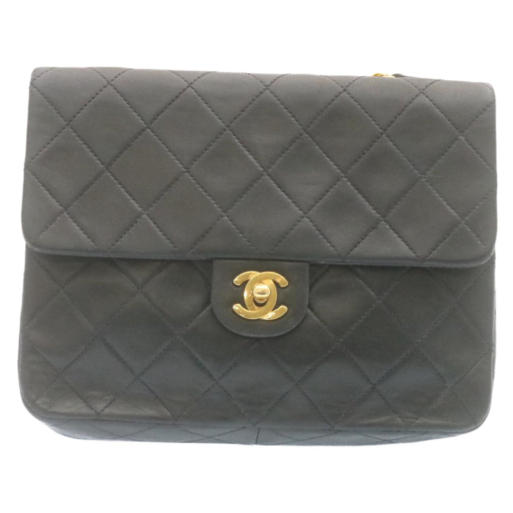 CHANEL Matelasse Chain Flap Turn Lock Shoulder Bag Lamb Skin Black  34659A