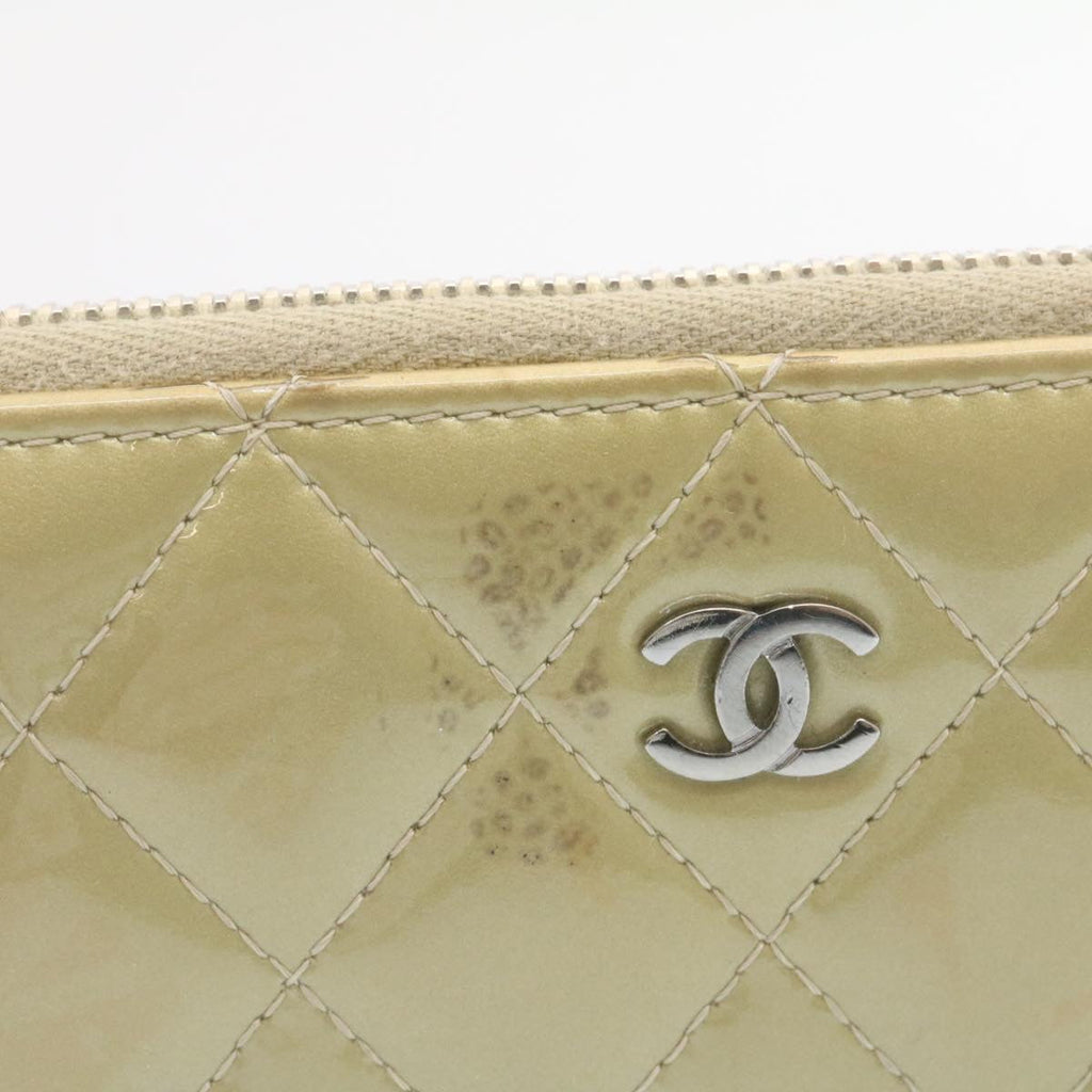 CHANEL Matelasse Long Wallet Enamel Gray CC  34534
