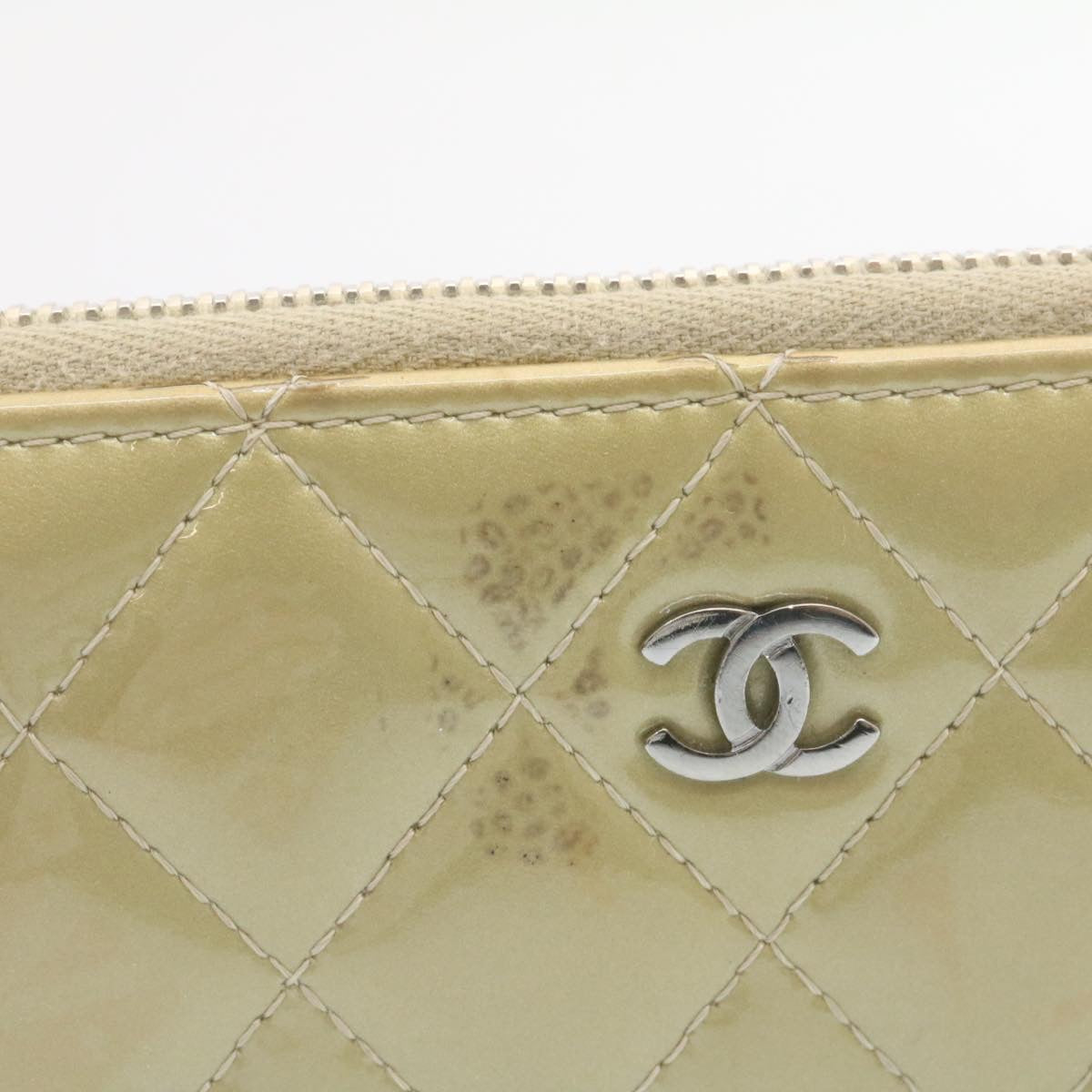CHANEL Matelasse Long Wallet Enamel Gray CC  34534