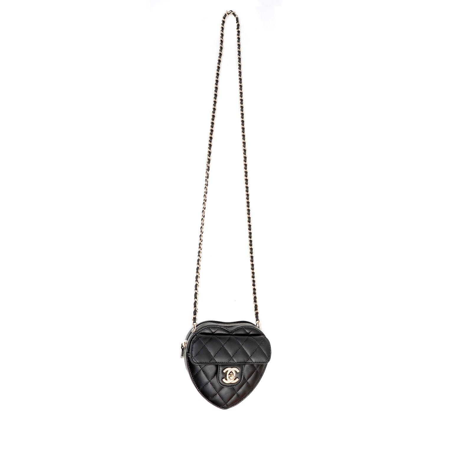 Chanel 2022 Black Lambskin Heart Mini Bag w/ Gold Hardware