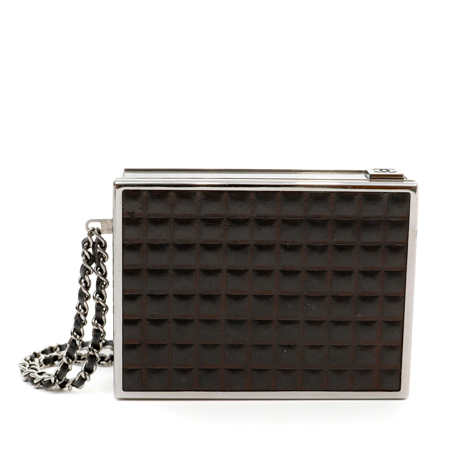 Chanel Vintage Brown Leather Box Purse Wristlet