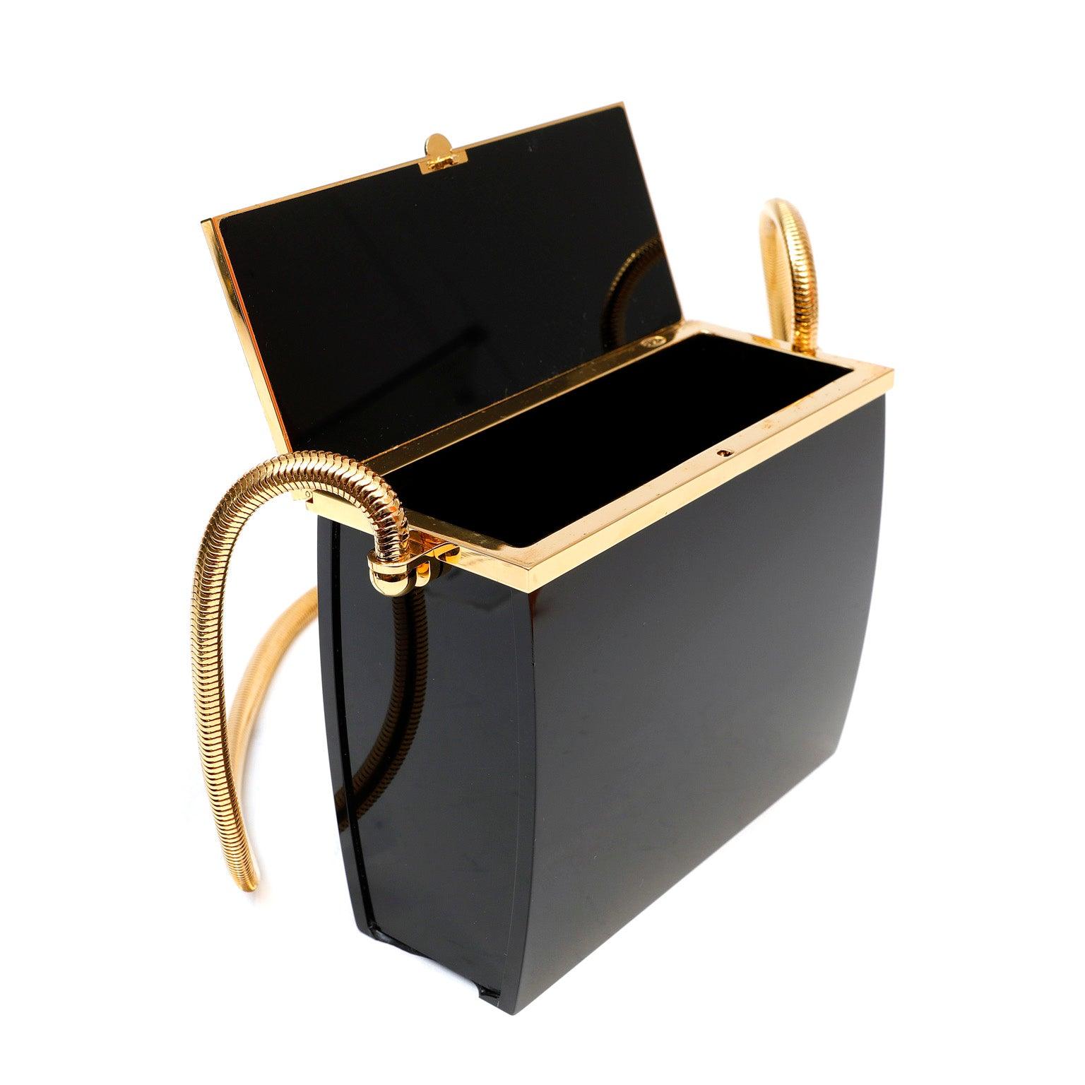 Chanel Black Lucite Box Purse w/ 24kt Gold Plated Strap