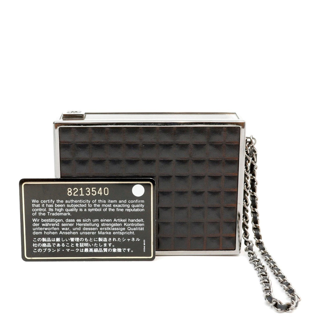 Chanel Vintage Brown Leather Box Purse Wristlet