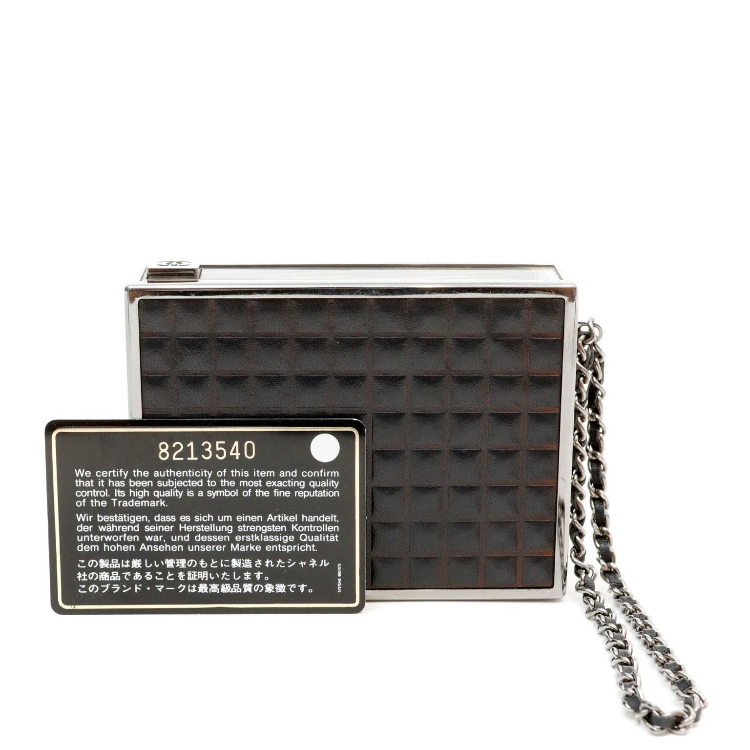 Chanel Vintage Brown Leather Box Purse Wristlet