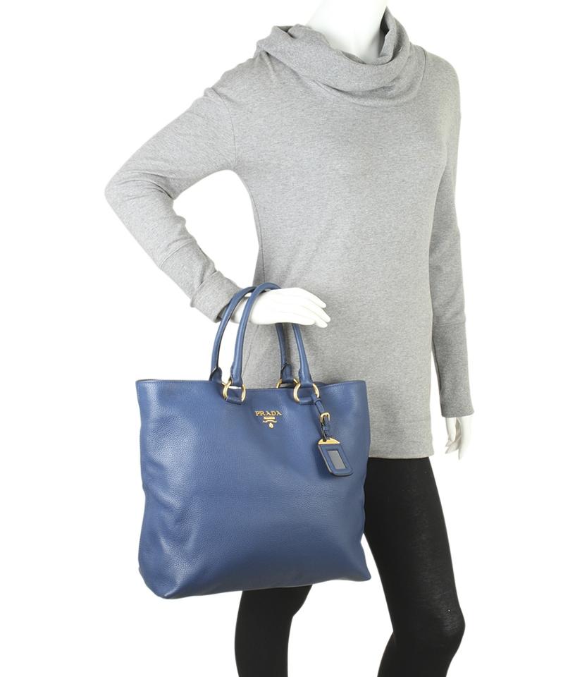 Prada 1bg865 Blue Leather Tote